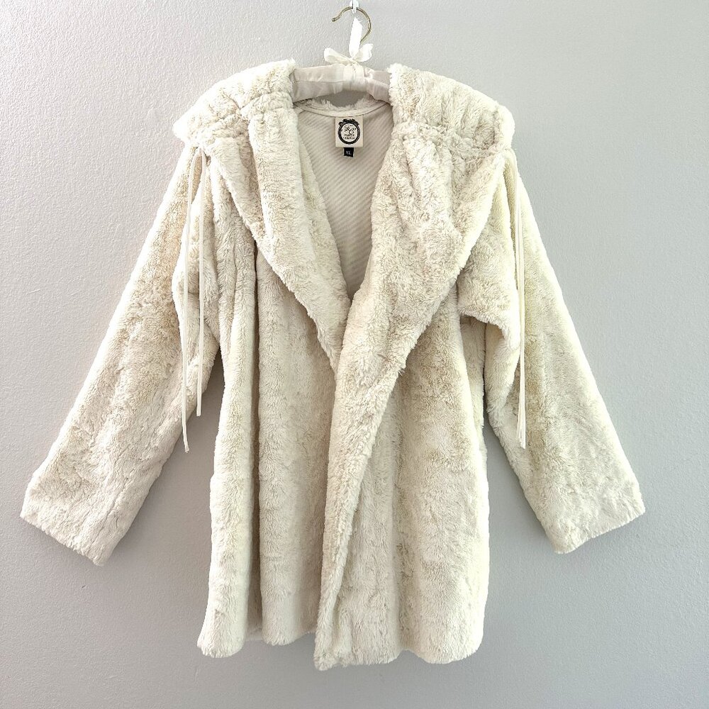 Vintage Fleece Chemise White Faux Fur Jacket with Shawl Collar XL